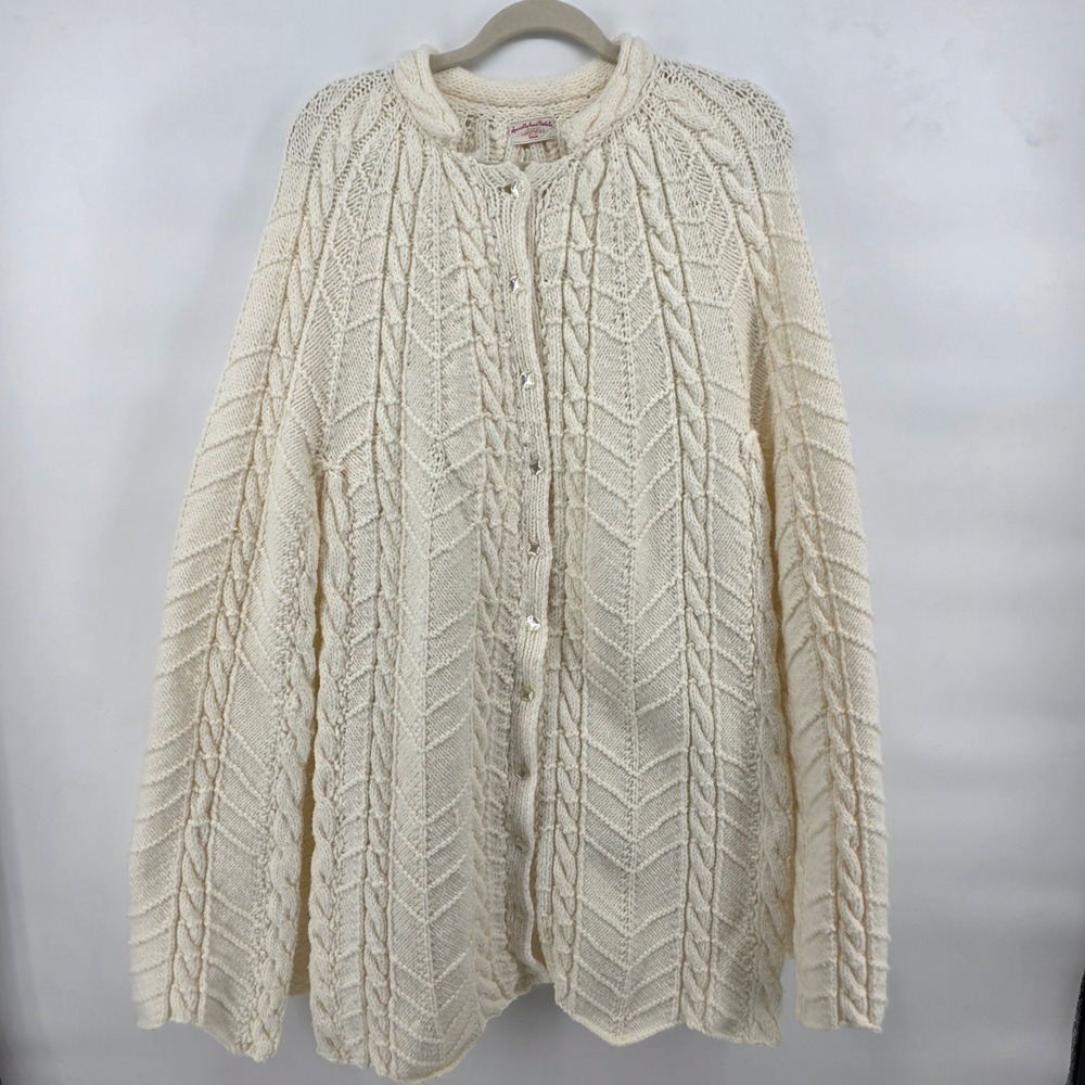 Handmade Cream Cable Knit Button Up Cape Cardigan Sweater Women Shawl Cover‎